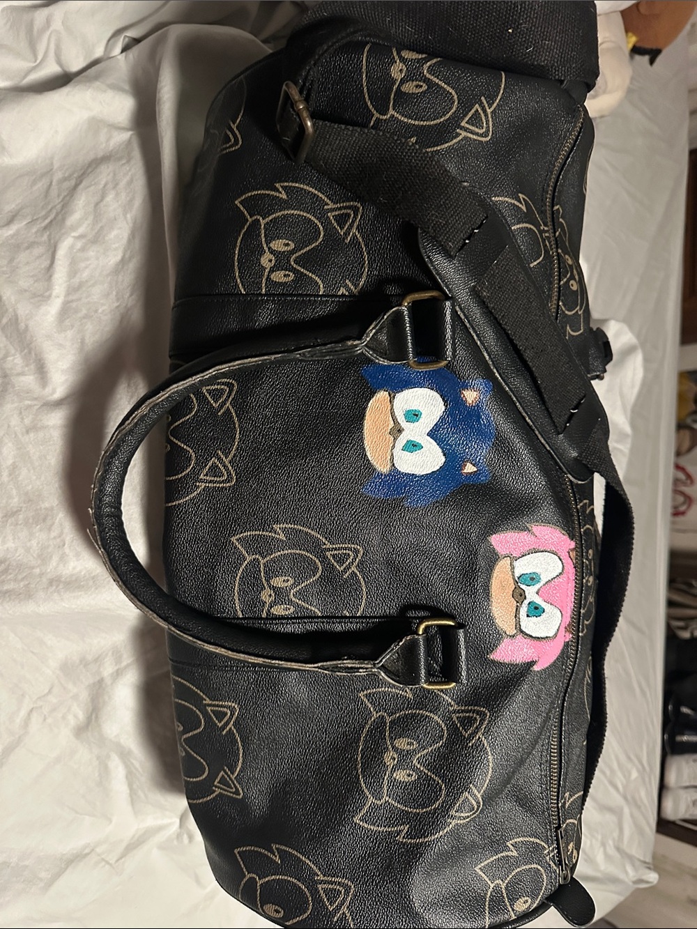 Sonic theme hand painted one of a kind travel bag with straps